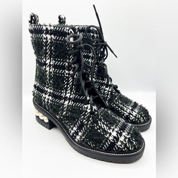 NWT Nicholas Kirkwood Casati Plaid Tweed Pearl Combat Boots 39.5 - Picture 4 of 11